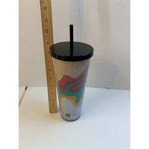 Starbucks 24oz tumbler with straw gold silver sand art